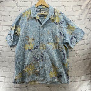 Columbia Hawaiian Shirt‎ Linen Blend Mens Sz XL Pale Blue Print